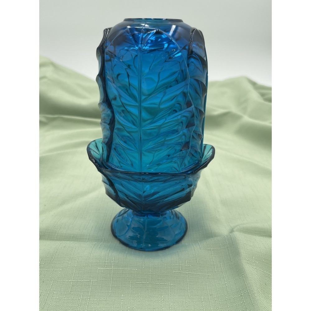 Viintage Viking Glass Epic Glimmer Leaf COBALT BLUE Bluenique Fairy Lamp - Picture 2 of 9